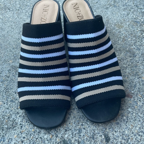NIC + ZOE BLACK WHITE BEIGE STRIPE SHOES SANDALS MULES HEELS SZ 8.5 worn once - Picture 2 of 6
